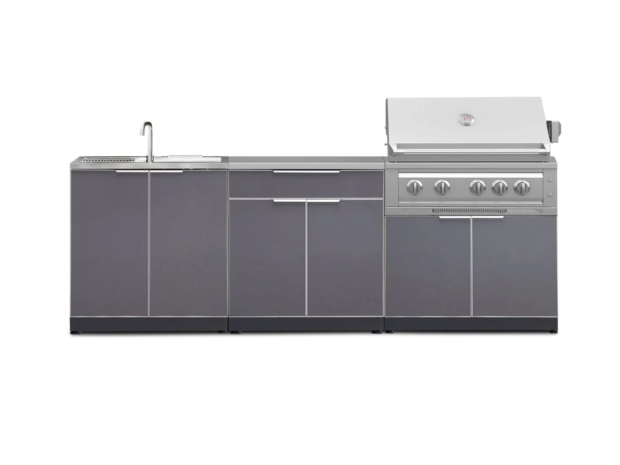 Outdoor Kitchen Aluminum 5 Piece Cabinet Set with Bar, Sink, Grill Cabinet, Platinum Grill, and Countertop