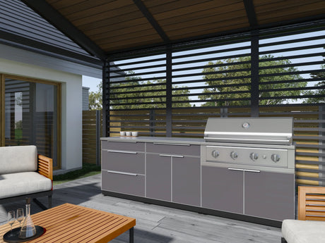 Outdoor Kitchen Aluminum 5 Piece Cabinet Set with 2-Door, Bar, Grill and Corner Cabinets