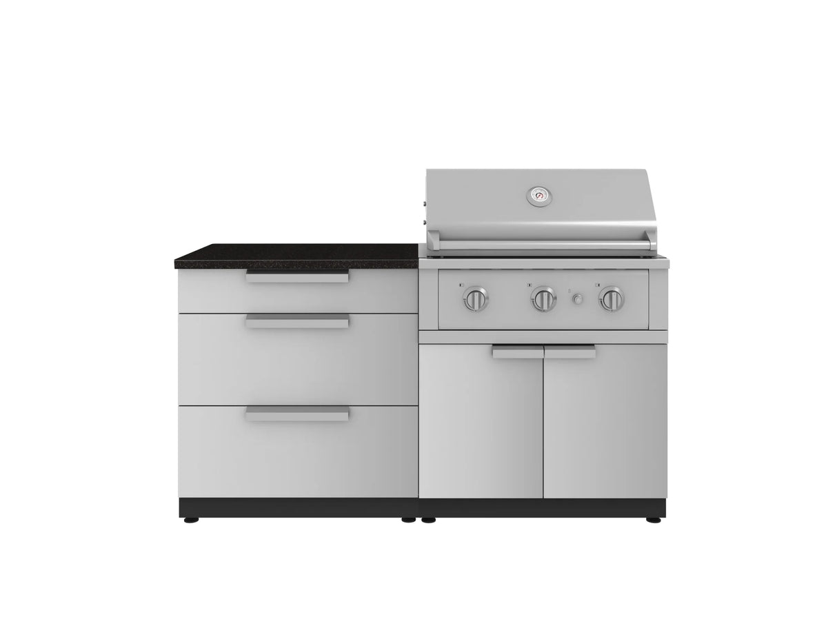 Outdoor Kitchen Stainless-Steel 4 Piece Cabinet Set with 3 Drawer, Grill Cabinet, Performance Grill, and Countertop