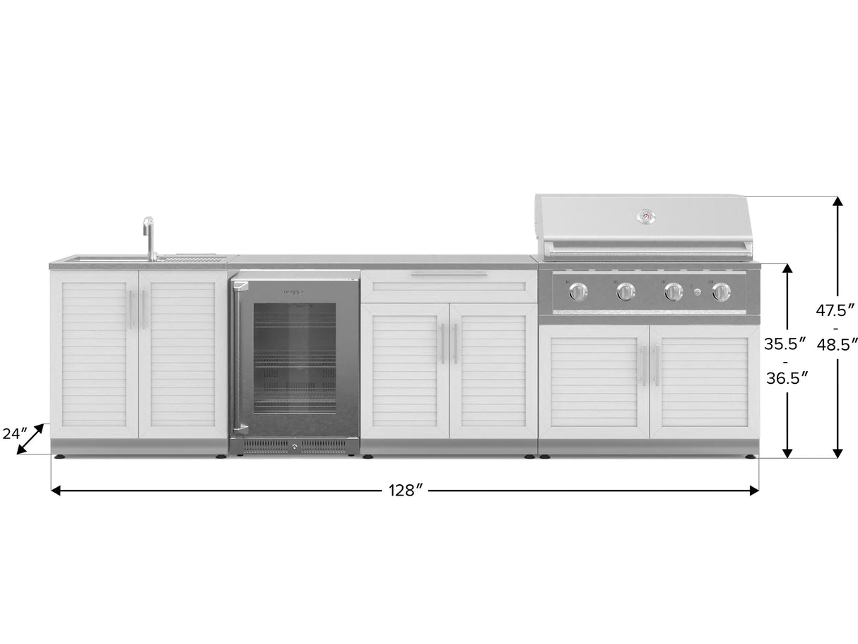 Outdoor Kitchen Stainless Steel 6 Piece Cabinet Set with Sink, Bar, Grill Cabinet, Performance Grill, Countertop and Glass Door Fridge