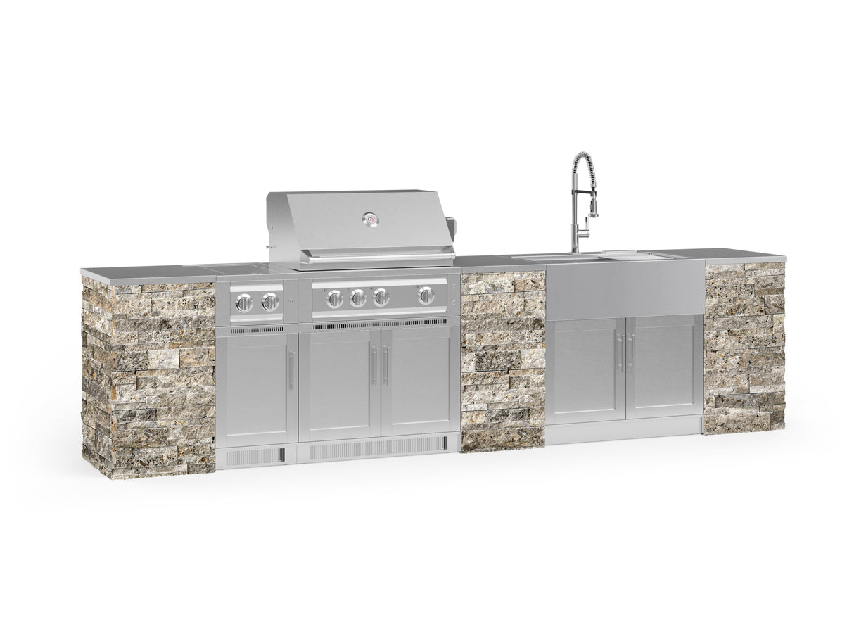 Outdoor Kitchen Signature Series 11 Piece Cabinet Set with Dual Side Burner, Sink, Platinum Grill and Grill Cabinet