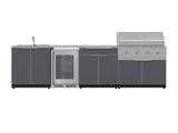 Outdoor Kitchen Aluminum 6 Piece Cabinet Set with Sink, Bar, Grill Cabinet, Performance Grill, Countertop and Glass Door Fridge