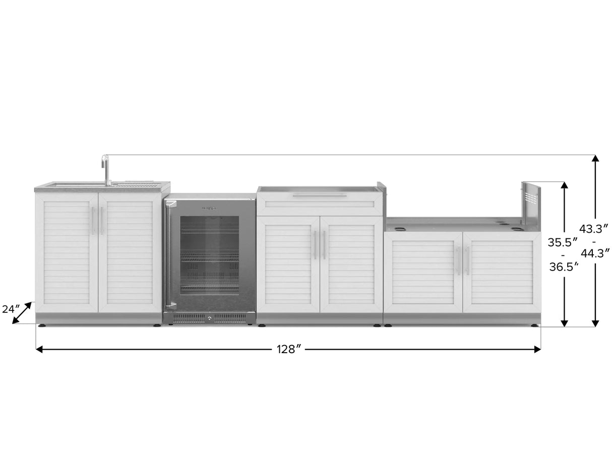 Outdoor Kitchen Stainless Steel 4 Piece Cabinet Set with Sink, Bar, Grill Cabinet and Fridge