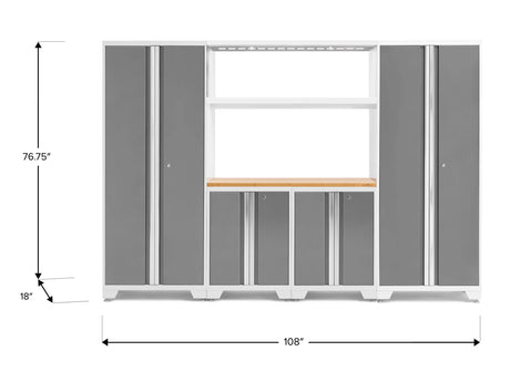 Bold Series 6 Piece Cabinet Set with Multi-Use Locker, Base Cabinet, Display Shelf, and Worktop