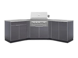 Outdoor Kitchen Aluminum 7 Piece Cabinet Set with 2 Door, Bar, Corner, Grill Cabinet, Platinum Grill, and Countertops