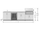 Outdoor Kitchen Stainless Steel 6 Piece Cabinet Set with Sink, Bar, Grill Cabinet, Platinum Grill, Countertop and Glass Door Fridge