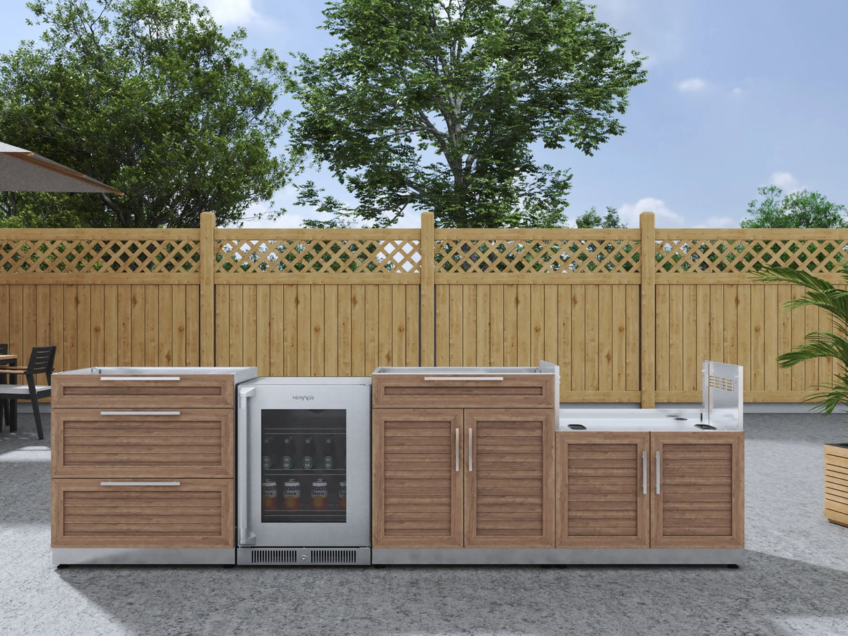 Outdoor Kitchen Stainless Steel 4 Piece Cabinet Set with 3-Drawer, Bar, Grill Cabinet and Fridge