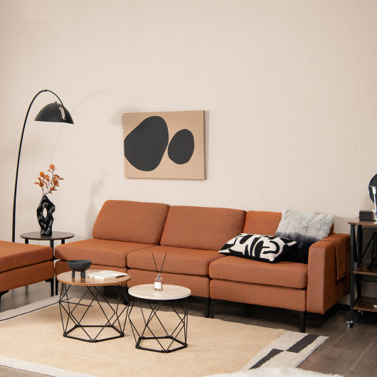 Modular 3-Seat L-shaped Sectional Sofa with Reversible Chaise and 2 USB Ports-Orange