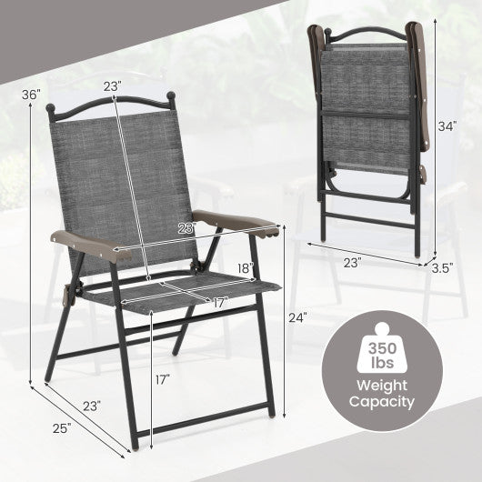 Set of 2 Patio Folding Sling Back Camping Deck Chairs-Gray