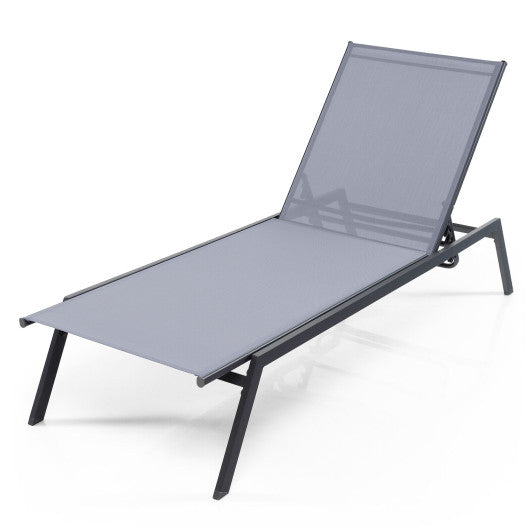 Outdoor Adjustable Chaise Lounge Chair with Lay Flat Position and Quick-Drying Fabric