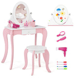 Pretend Kids Vanity Set with 360° Rotatable Mirror and Play Accessories