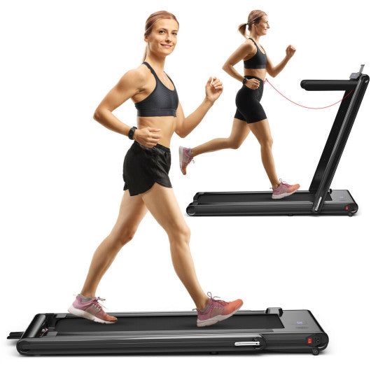 2-in-1 Folding Treadmill with Dual LED Display-Black