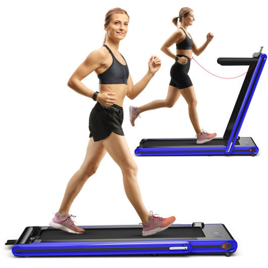 2-in-1 Folding Treadmill with Dual LED Display-Navy