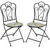 2-Pieces Mosaic Folding Bistro Chairs with Ceramic Tiles Seat