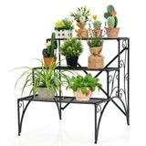 3-Tier Metal Plant Stand with Widened Grid Shelf for Porch Garden-Black