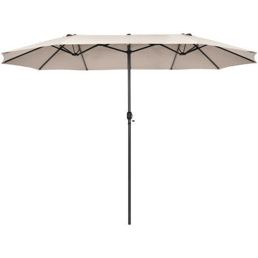 15 Feet Patio Double-Sided Umbrella with Hand-Crank System-Beige