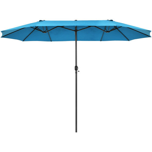 15 Feet Patio Double-Sided Umbrella with Hand-Crank System-Blue