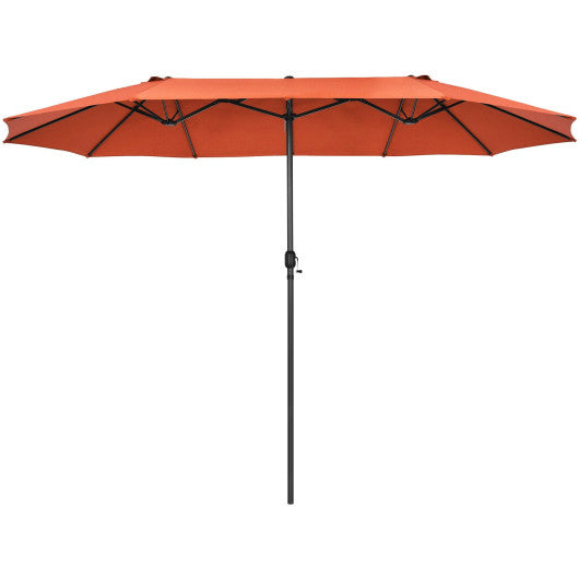 15 Feet Patio Double-Sided Umbrella with Hand-Crank System-Orange