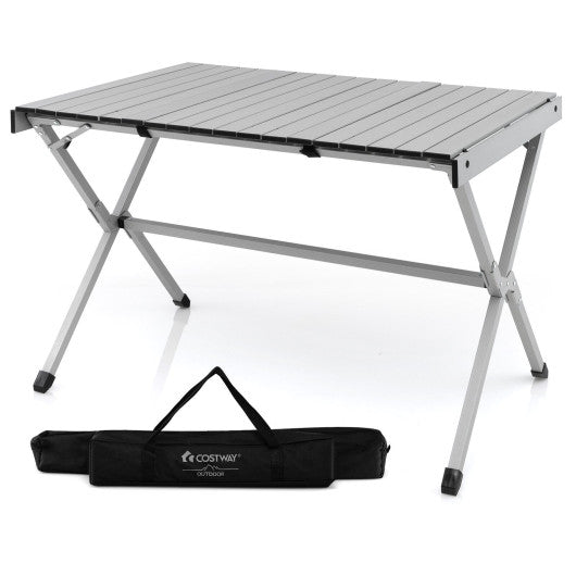 4-6 Person Portable Aluminum Camping Table with Carrying Bag-Gray