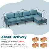 Modular L-shaped Sectional Sofa with Reversible Ottoman and 2 USB Ports-Blue