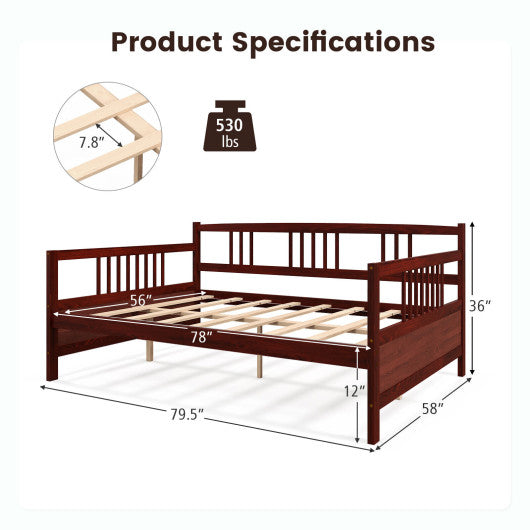 Classic Wooden Full Size Daybed Frame with Guardrails-Brown