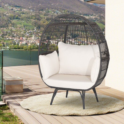 Oversized Patio Rattan Egg Lounge Chair with 4 Cushions-Brown