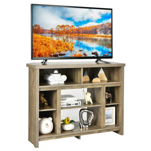 Modern Corner TV Stand with Adjustable Shelves for TVs up to 48 Inch-Natural