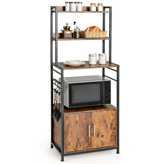 4-Tier Industrial Kitchen Bakers Rack Microwave Oven Stand-Brown