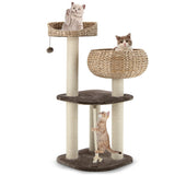 41 Inch Rattan Cat Tree with Napping Perch-Brown