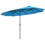 15 Feet Patio Double-Sided Umbrella with Hand-Crank System-Blue