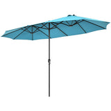 15 Feet Patio Double-Sided Umbrella with Hand-Crank System-Turquoise