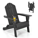 Foldable Weather Resistant Patio Chair with Built-in Cup Holder-Black