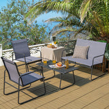 4 Pieces of Metal Patio Furniture Chat Set with Tempered Glass Coffee Table