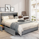 Full/Queen Size Upholstered Bed Frame with 4 Drawers-Silver-Full Size