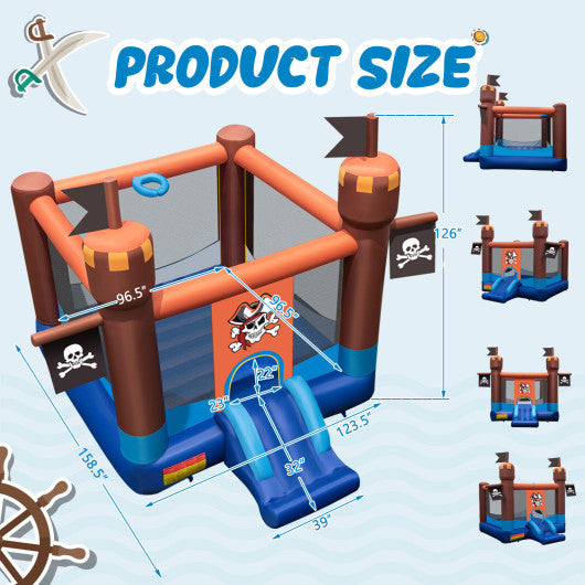 Pirate-Themed Inflatable Bounce Castle with Large Jumping Area and 735W Blower