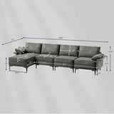 Extra Large L-shaped Sectional Sofa with Reversible Chaise and 2 USB Ports for 4-5 People-Gray
