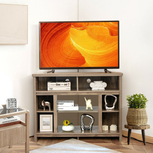 Modern Corner TV Stand with Adjustable Shelves for TVs up to 48 Inch-Natural
