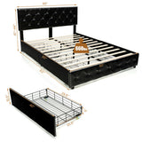 Full/Queen PU Leather Upholstered Platform Bed with 4 Drawers-Queen Size