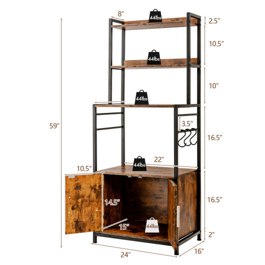 4-Tier Industrial Kitchen Bakers Rack Microwave Oven Stand-Brown