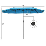 15 Feet Patio Double-Sided Umbrella with Hand-Crank System-Blue