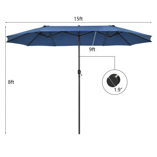 15 Feet Patio Double-Sided Umbrella with Hand-Crank System-Navy