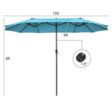 15 Feet Patio Double-Sided Umbrella with Hand-Crank System-Turquoise