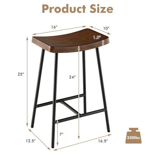 Industrial Saddle Stool with Metal Legs and Adjustable Foot Pads-24 inches