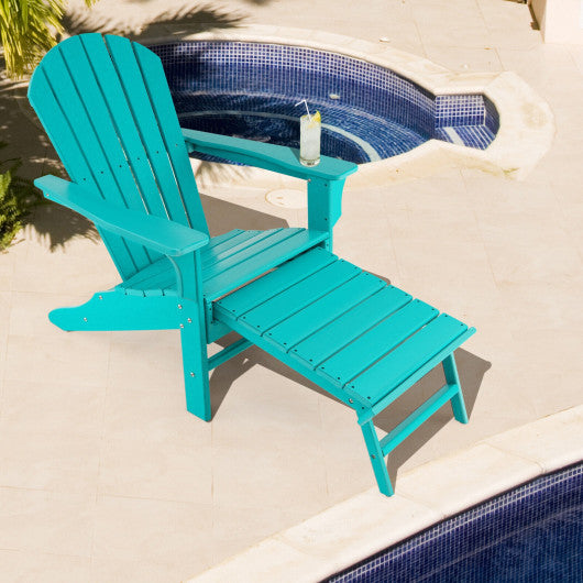 Patio HDPE Adirondack Chair with Retractable Ottoman-Turquoise