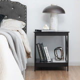 2-Tier Side Table with X-shape Design and 4 Solid Legs-Dark Brown