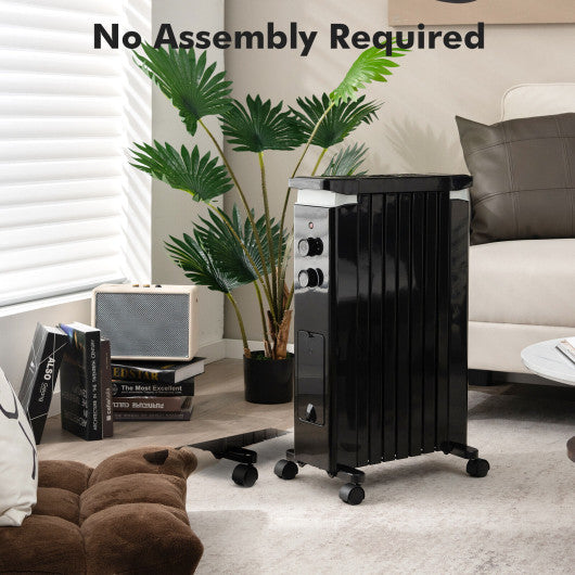 1500W Portable Oil Filled Radiator Heater with 3 Heat Settings-Black