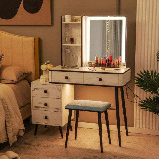 Vanity Makeup Table Set with Lighted Mirror-White