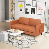 Modern Loveseat Sofa Couch with Side Storage Pocket and Sponged Padded Seat Cushions-Orange