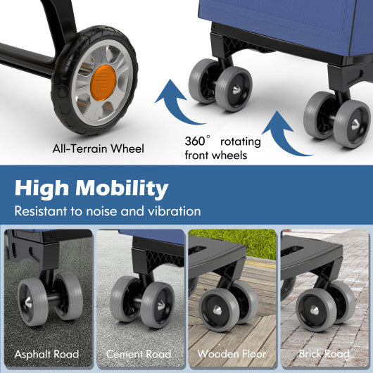 Folding Shopping Cart Utility Hand Truck with Rolling Swivel Wheels-Blue