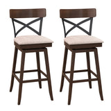 Set of 2 Wooden Swivel Bar Stools with Cushioned Seat and Open X Back-30 inches